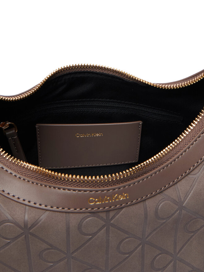 Calvin Klein Handtasche Calvin Klein Emblem Aop Sueded Shoulder Bag LV04F3880G Beige