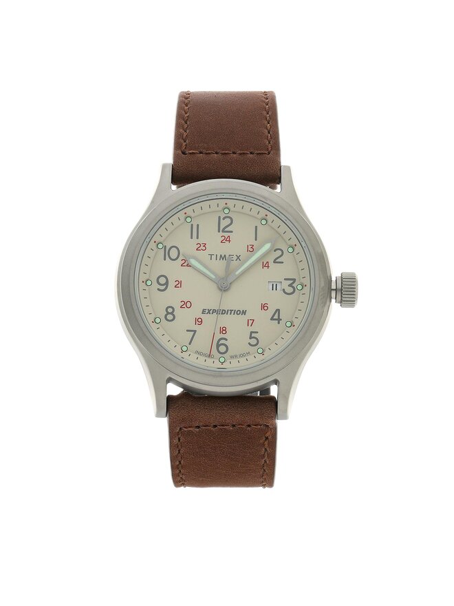 Montre Timex Expedition Femme - Cuir Marron, Cadran Floral, 33 Mm, étanche 50m, Fonctionne