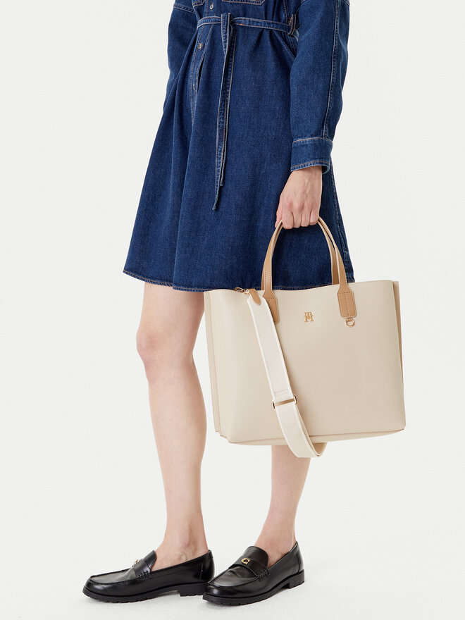 Tommy Hilfiger Borsetta Tommy Hilfiger Th Distinct Satchel AW0AW17463 Beige