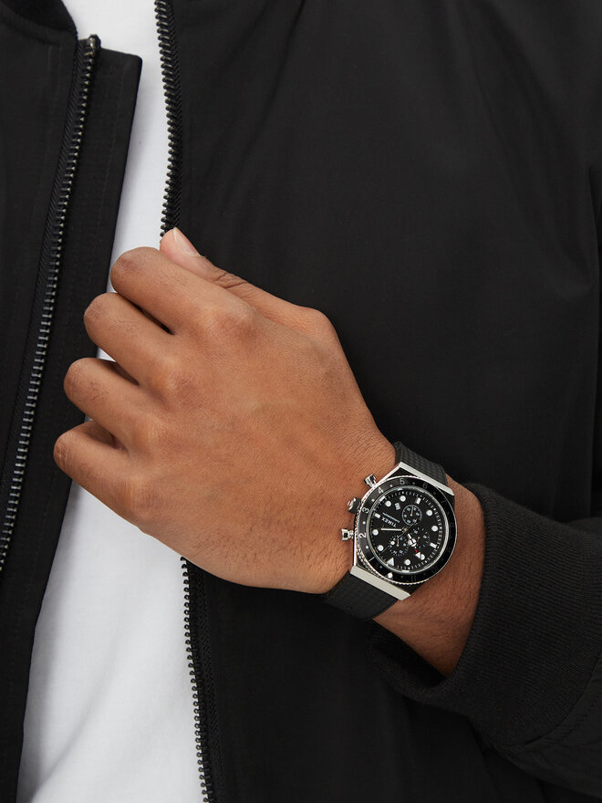 Timex Ceas Timex Q Timex Three Time Zone Chronograph TW2V70000 Negru