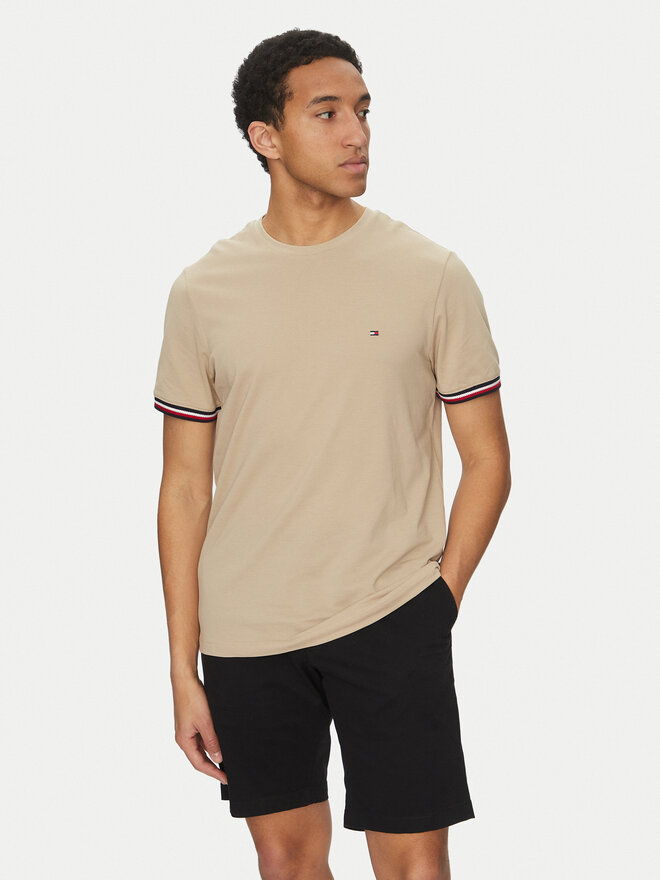 Tommy Hilfiger Tommy Hilfiger Camiseta Global Stripe MW0MW38630 Beis Regular Fit