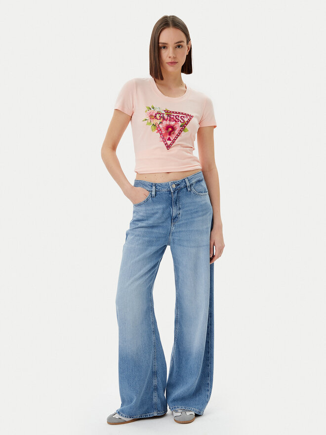 Guess Guess Marškinėliai W5GI10 J1314 Rožinė Slim Fit