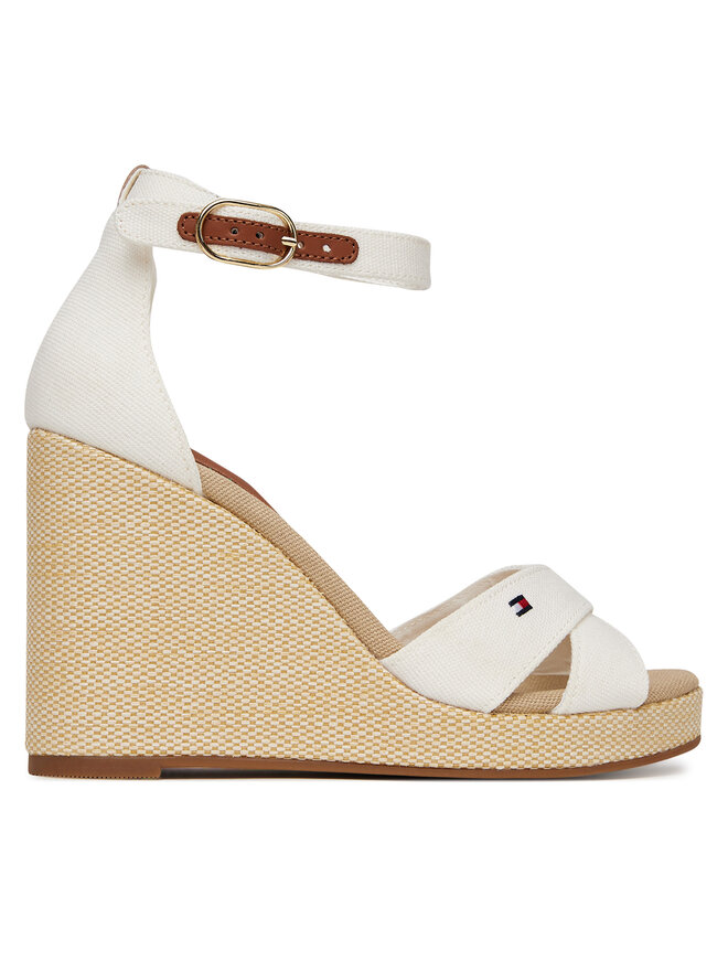 Tommy Hilfiger Sandały Tommy Hilfiger Flag High Wedge Espad Crisscross FW0FW08661 Écru