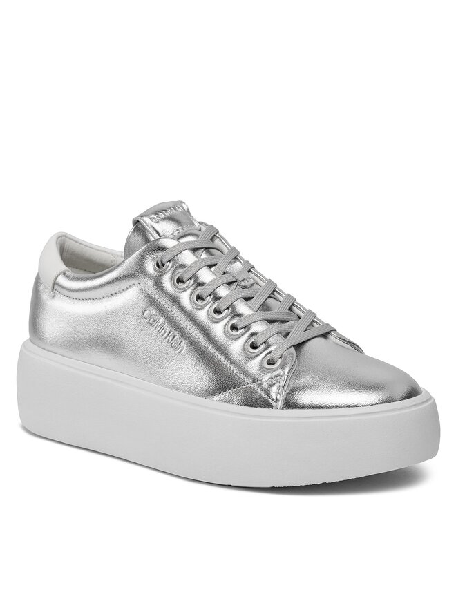 Calvin Klein Sneakersy Calvin Klein Bubble Cupsole Lace Up Metallic HW0HW02008 Srebrny