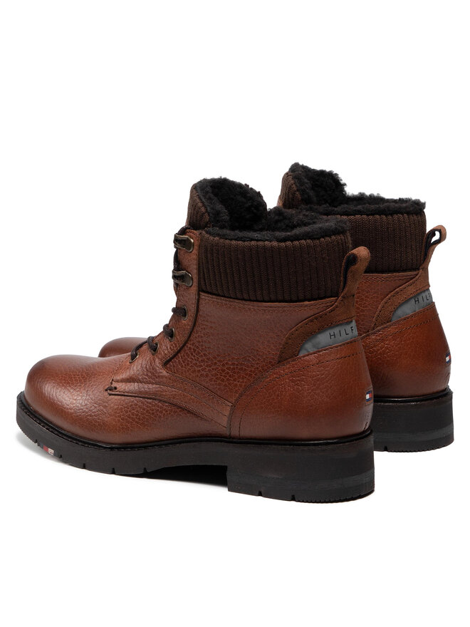 Tommy Hilfiger Zimski škornji Tommy Hilfiger Warm Corporate Mix Lace Boot FM0FM03774 Rjava