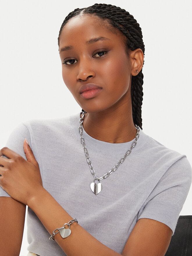 Fossil Naszyjnik Fossil Harlow Linear Texture Heart JF04657040 Srebrny