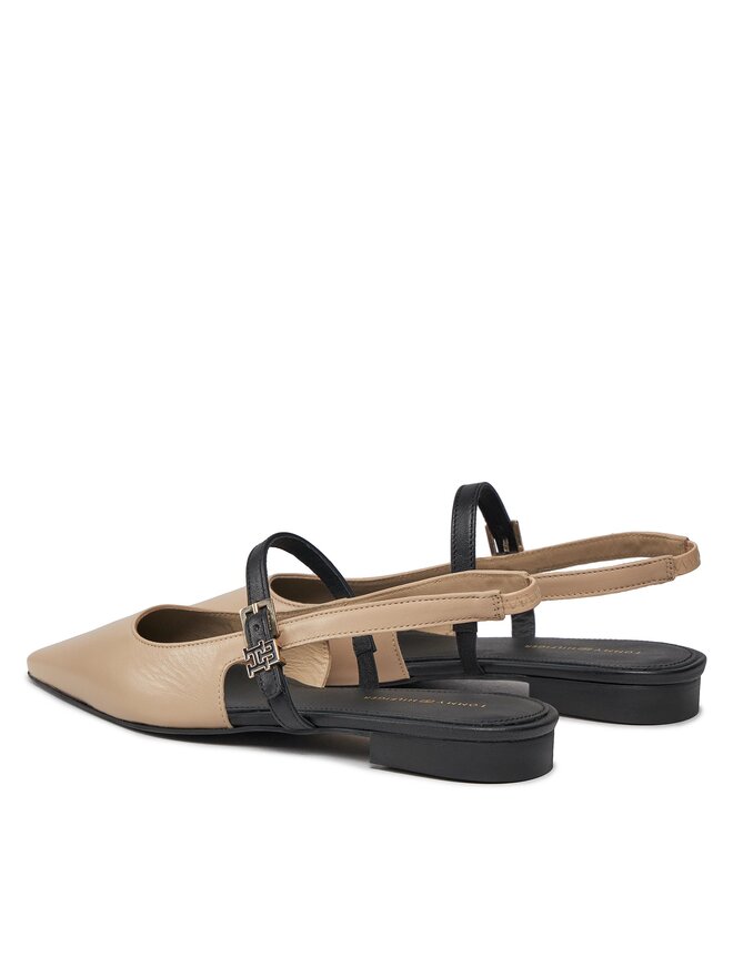 Tommy Hilfiger Sandały Tommy Hilfiger Leather Sling Back Ballerina FW0FW07772 Beżowy