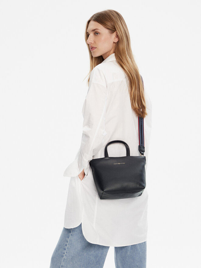 Tommy Hilfiger Ročna torba Tommy Hilfiger Th Logotape Mini Tote AW0AW17694 Mornarsko modra