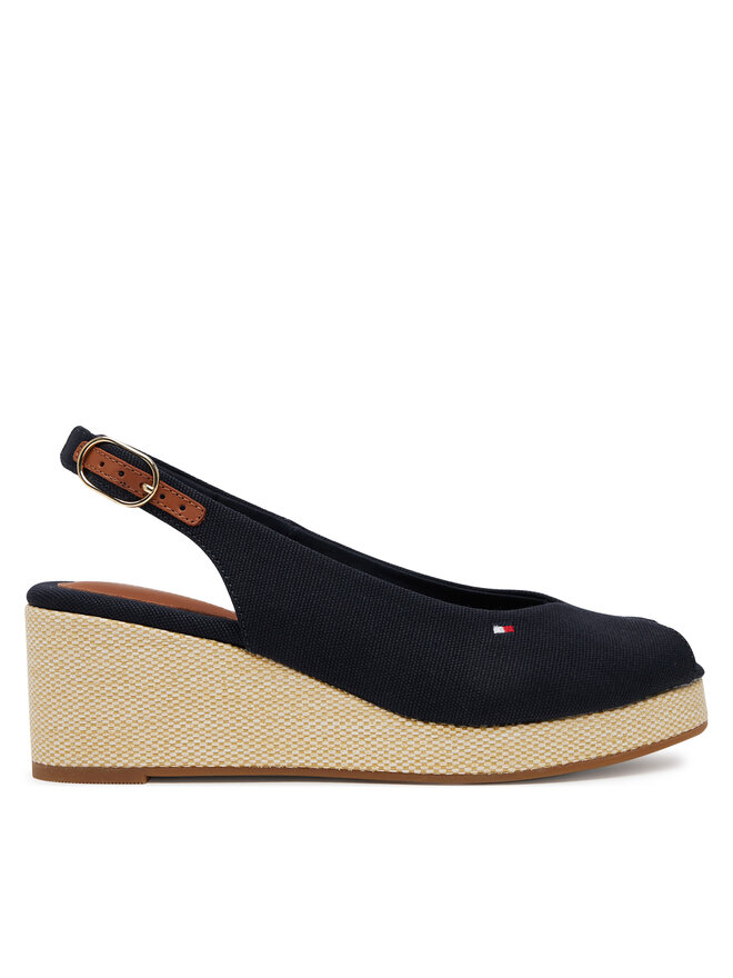 Tommy Hilfiger Sandały Tommy Hilfiger Flag Mid Wedge Espad Slingback FW0FW08595 Granatowy