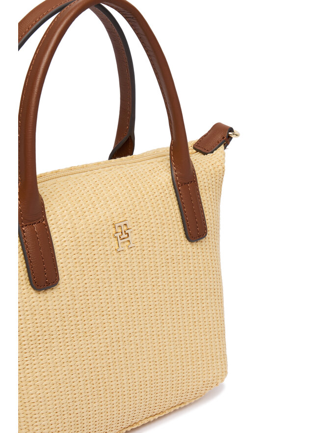 Tommy Hilfiger Handtasche Tommy Hilfiger Popette Mini Tote Raffia AW0AW18523 Beige