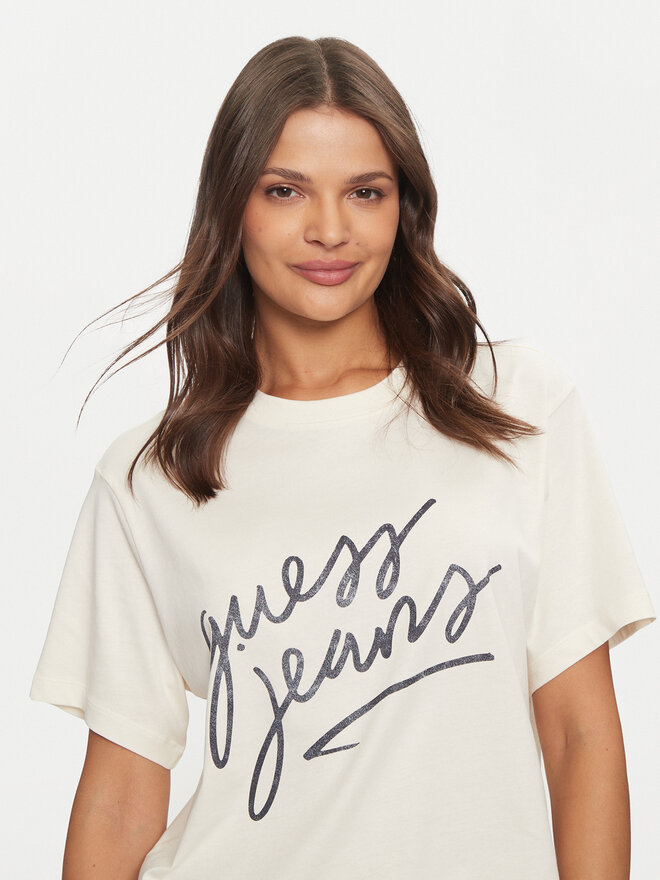 Guess Jeans Guess Jeans T-Shirt W4BI54 K8HM0 Écru Boxy Fit