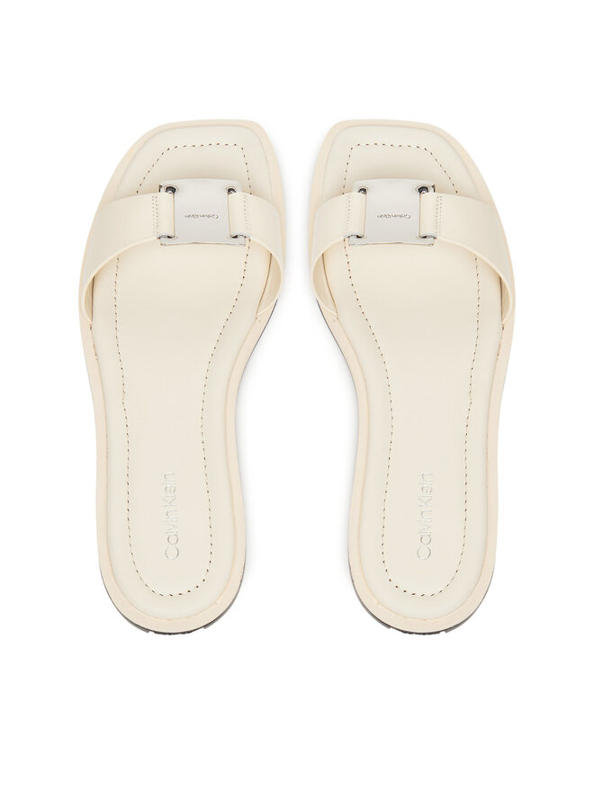 Calvin Klein Pantoletten Calvin Klein Flat Slide W/Ck Hw Big - Lth HW0HW02482 Écru