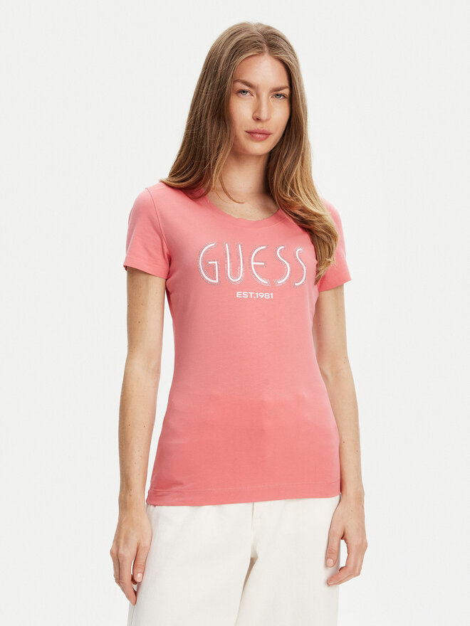 Guess Guess Marškinėliai W5YI05 J1314 Rožinė Regular Fit