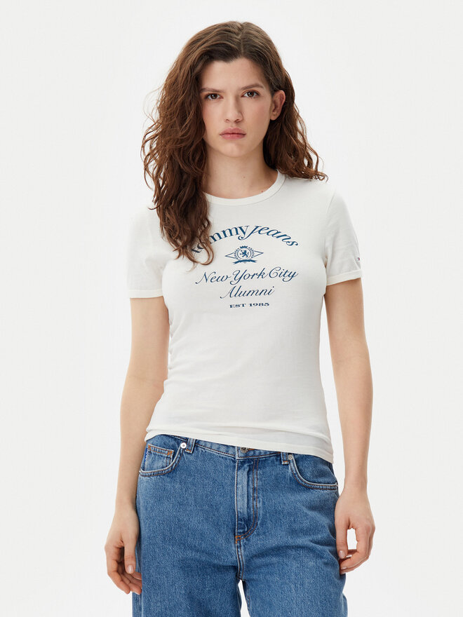 Tommy Jeans Tommy Jeans Majica Nyc Ringer DW0DW20323 Écru Slim Fit