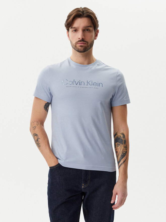 Calvin Klein Calvin Klein Marškinėliai Satin Bonded Logo K10K114162 Žydra Regular Fit