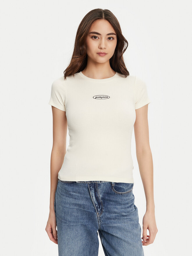 Guess Jeans Guess Jeans Camiseta W5YP37 KA0H1 Écru Slim Fit