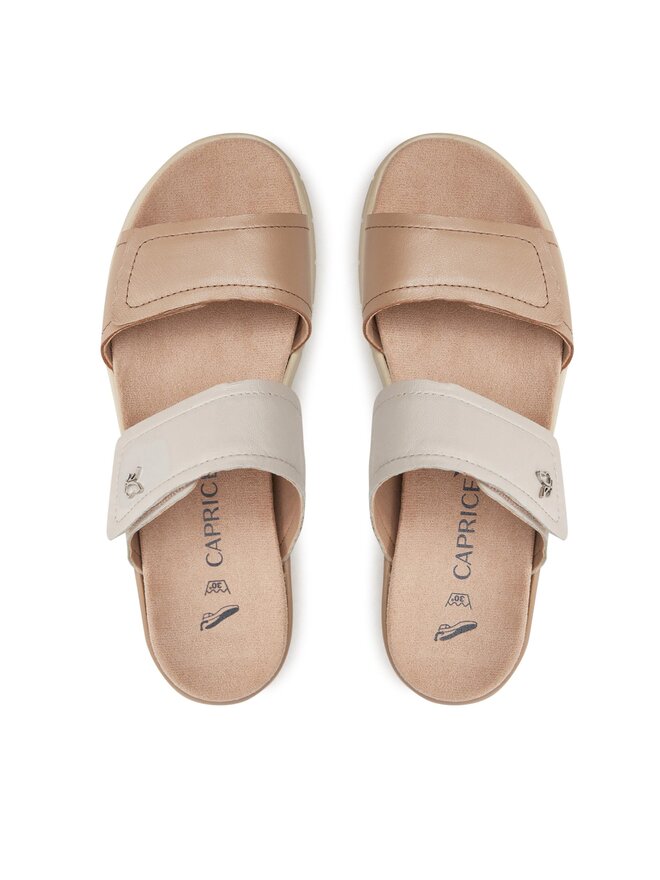 Ciabatte Caprice 9-27206-42 In Vera Pelle | Larghezza G Per Massimo Comfort | Tacco 4 Cm | Colore Naturale