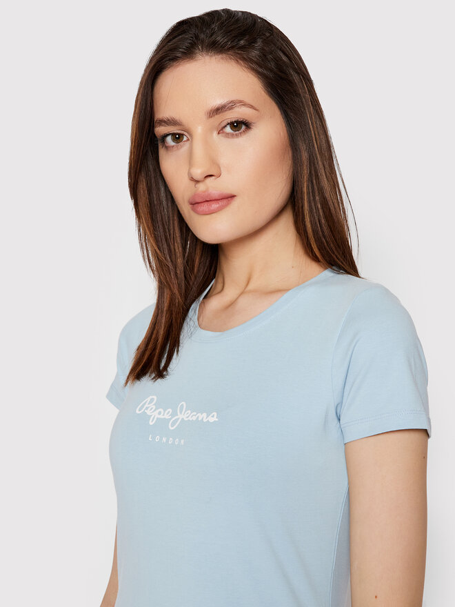 Pepe Jeans Pepe Jeans Marškinėliai New Virgina PL505202 Mėlyna Slim Fit