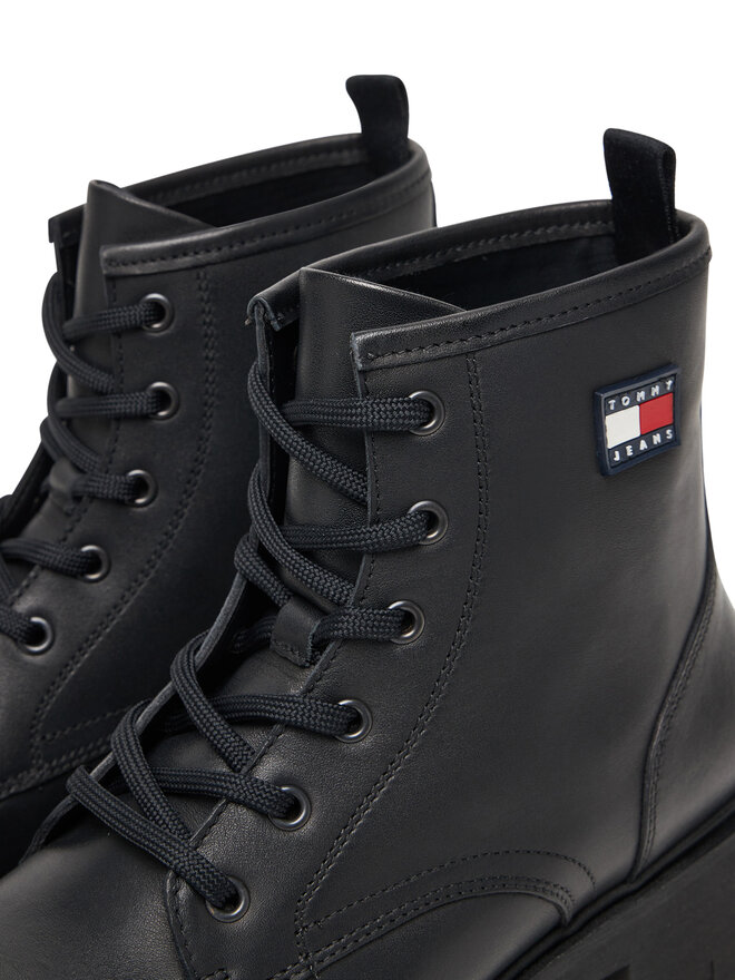 Tommy Jeans Черевики туристичні Tommy Jeans Tjw Lace Up Leather Boot EN0EN02824 Чорний