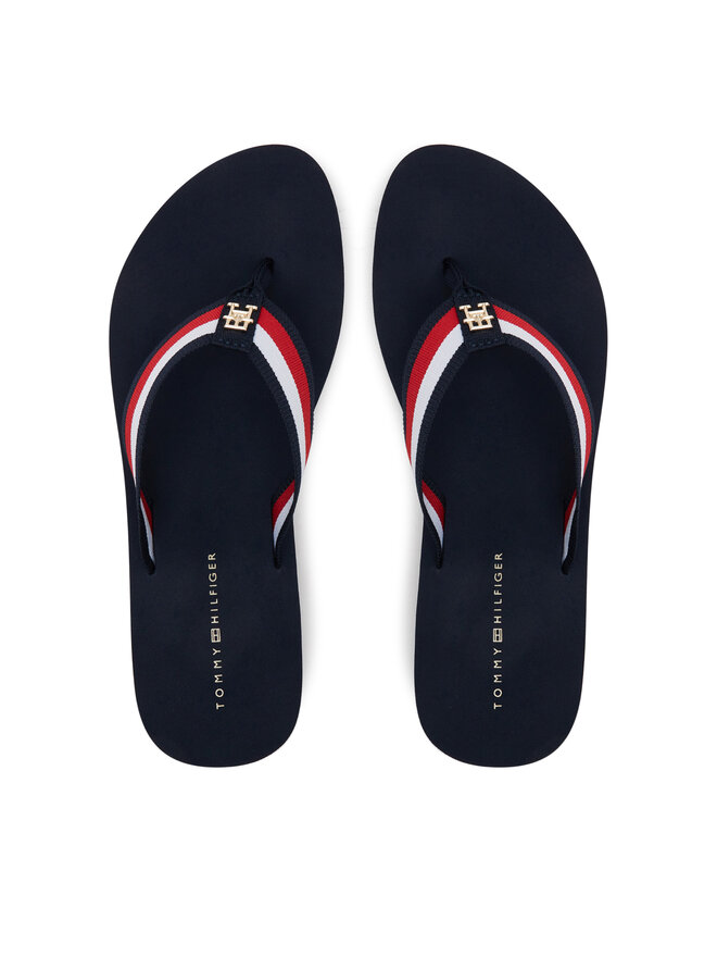 Tommy Hilfiger Japonki Tommy Hilfiger Th Corp Mid Wedge Beach Sandal FW0FW08517 Granatowy