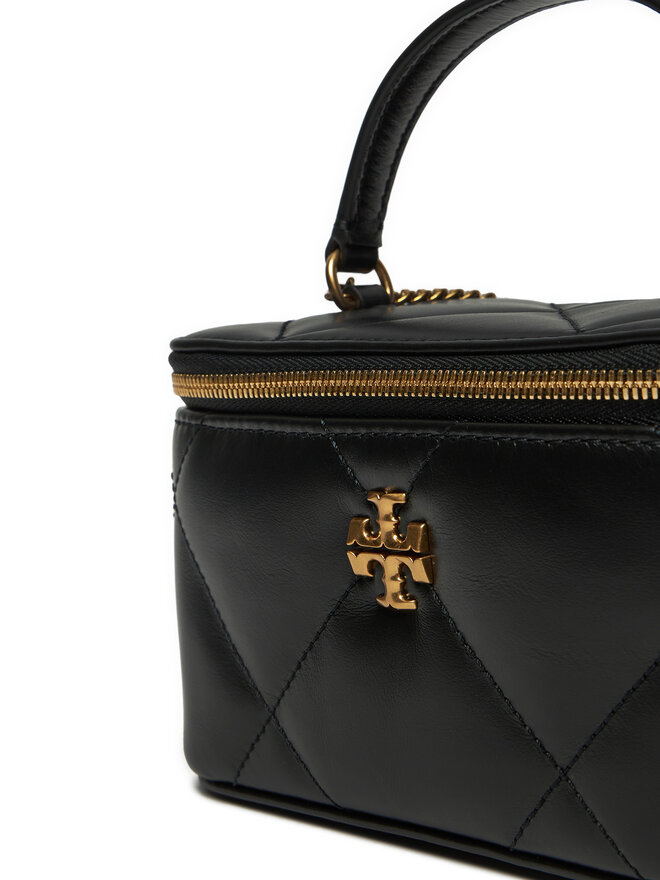 Tory Burch Ročna torba Tory Burch Kira Charm Diamond Quilt Vanity Case 162148 Črna