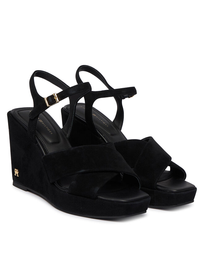 Tommy Hilfiger Sandalen Tommy Hilfiger Suede Wrapped High Wedge FW0FW09218 Schwarz