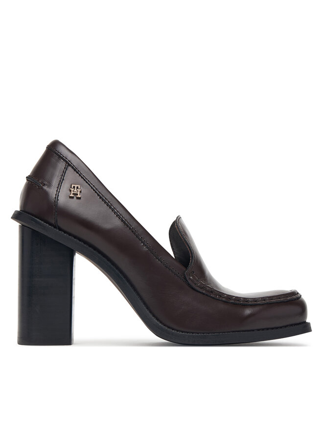 Tommy Hilfiger Halbschuhe Tommy Hilfiger Square Toe Heeled Loafer FW0FW09493 Dunkelbraun
