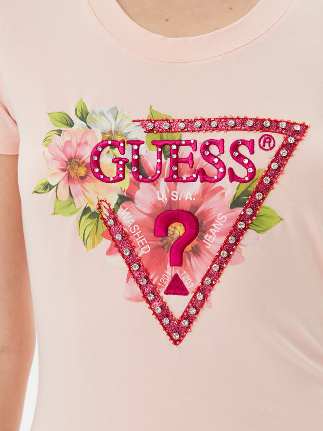Guess Guess Marškinėliai W5GI10 J1314 Rožinė Slim Fit