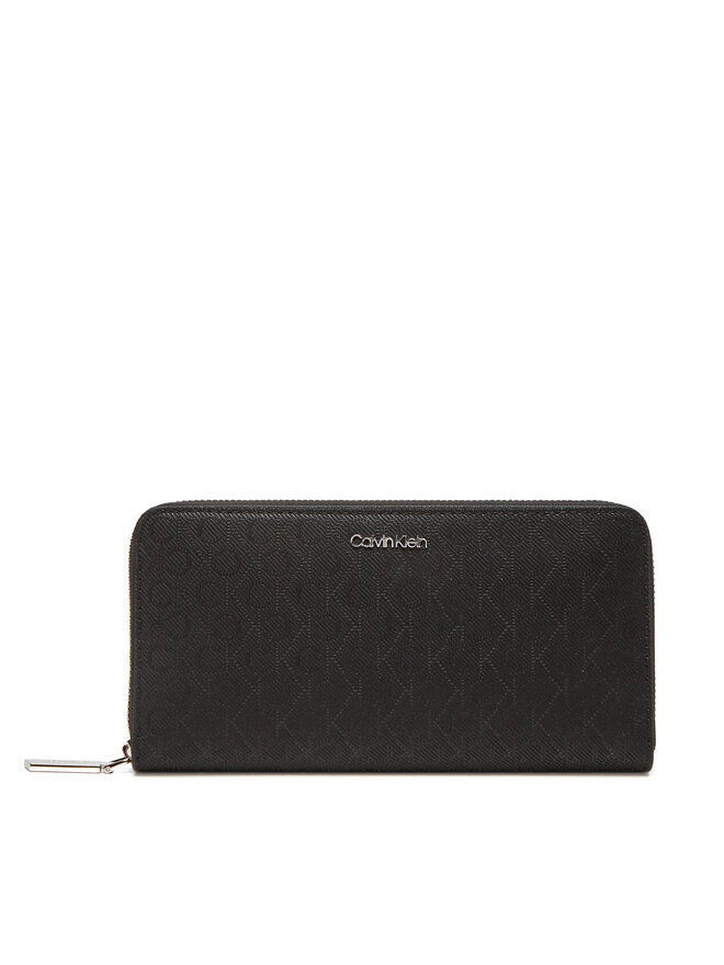 Calvin Klein Liels sieviešu maks Calvin Klein Ck Must Aop Large Zip Around LV04F1073G Melns