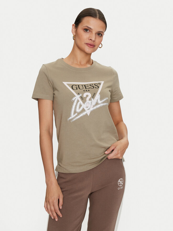 Guess Guess Marškinėliai Icon W4YI32 I3Z14 Žalia Regular Fit