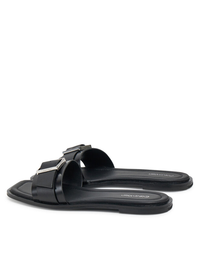 Calvin Klein Παντόφλες Calvin Klein Flat Slide W/Buckle - Lth HW0HW02490 Μαύρο