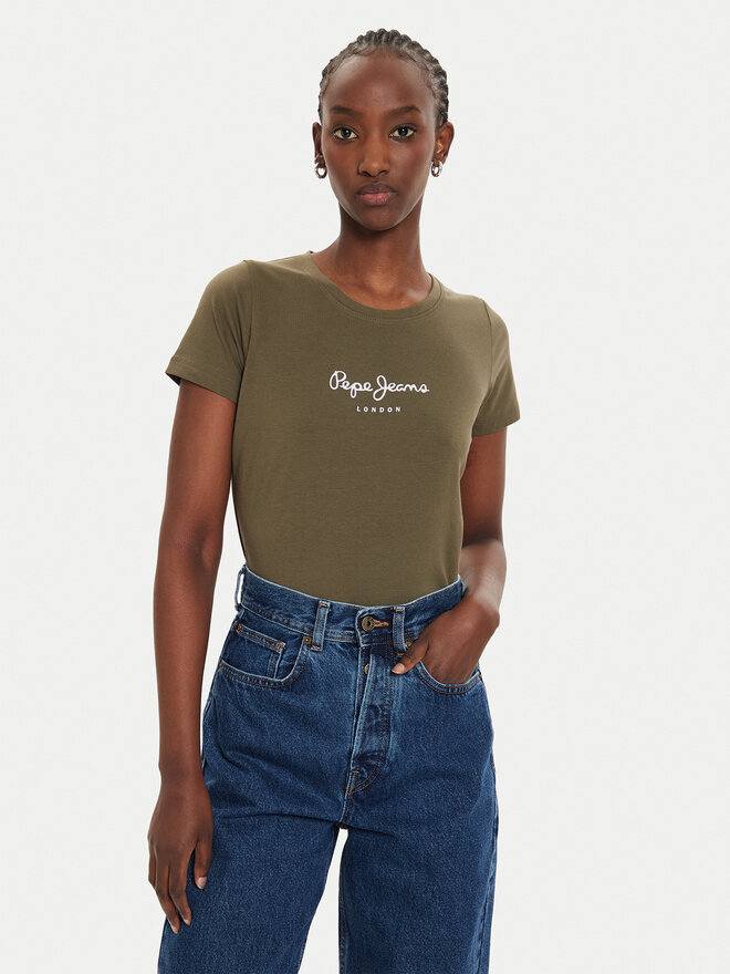 Pepe Jeans Pepe Jeans Marškinėliai New Virginia PL505202 Žalia Slim Fit