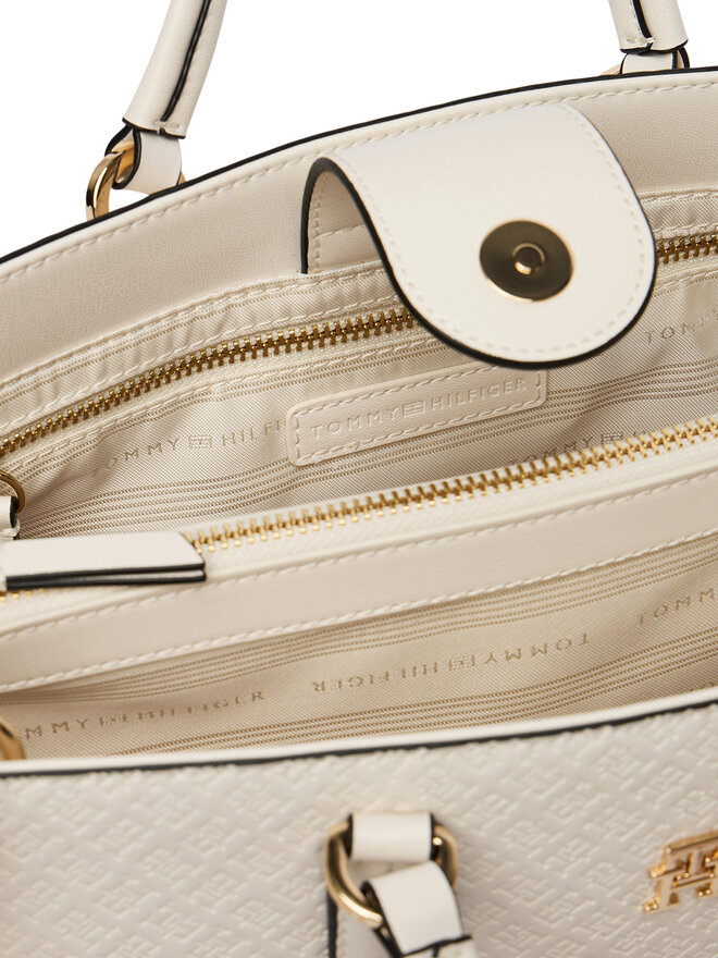 Tommy Hilfiger Handtasche Tommy Hilfiger Th Daily Satchel Mono AW0AW18418 Écru