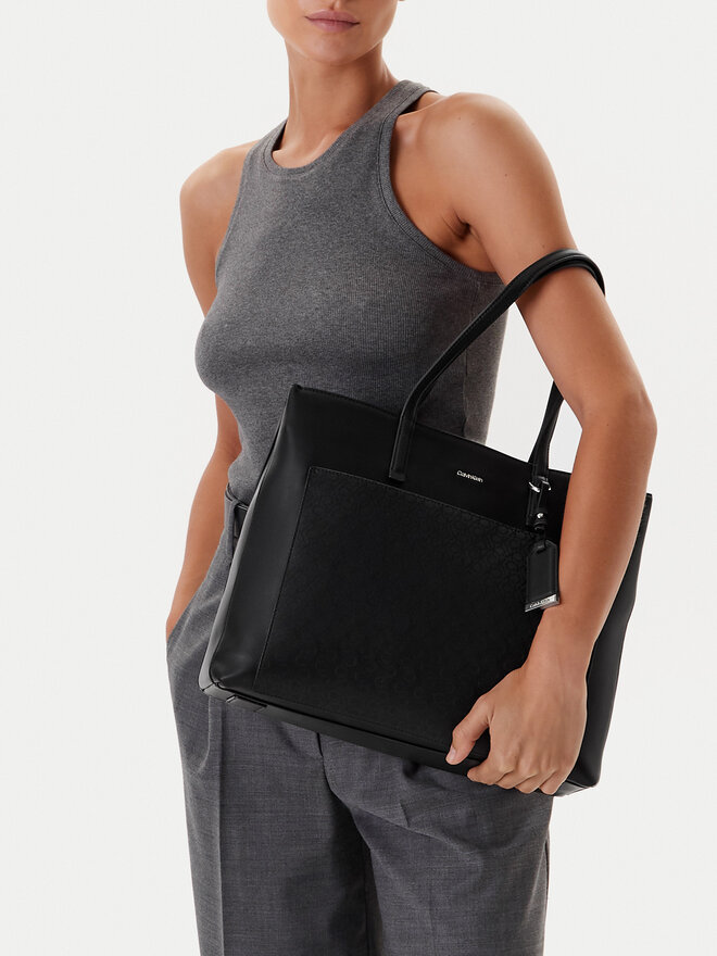 Calvin Klein Τσάντα Calvin Klein Ck Must Aop Medium Shopper W/Poc LV04F3225G Μαύρο