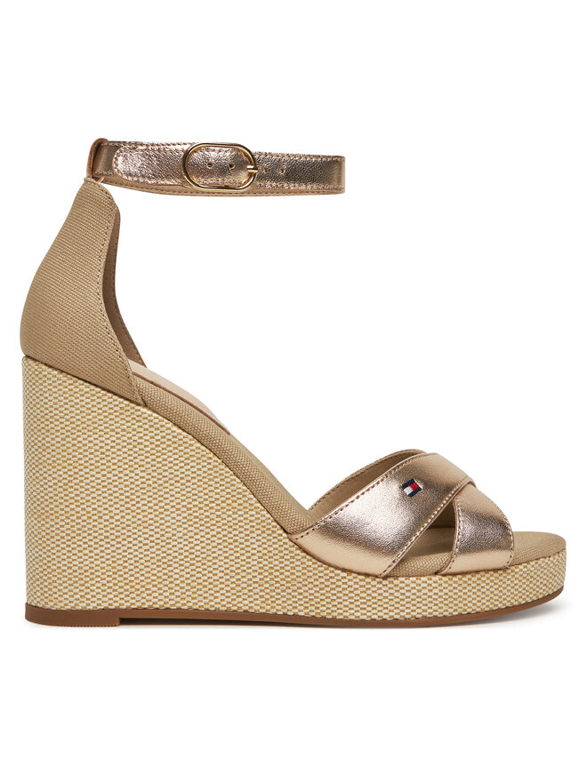 Tommy Hilfiger Sandały Tommy Hilfiger Flag Metallic High Wedge Espad FW0FW08811 Złoty