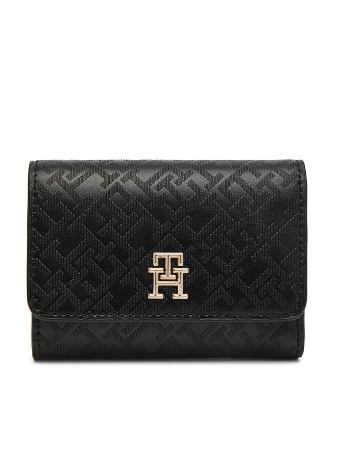 Tommy Hilfiger Große Damen Geldbörse Tommy Hilfiger Th Distinct Trifold Wallet Mono AW0AW17257 Schwarz