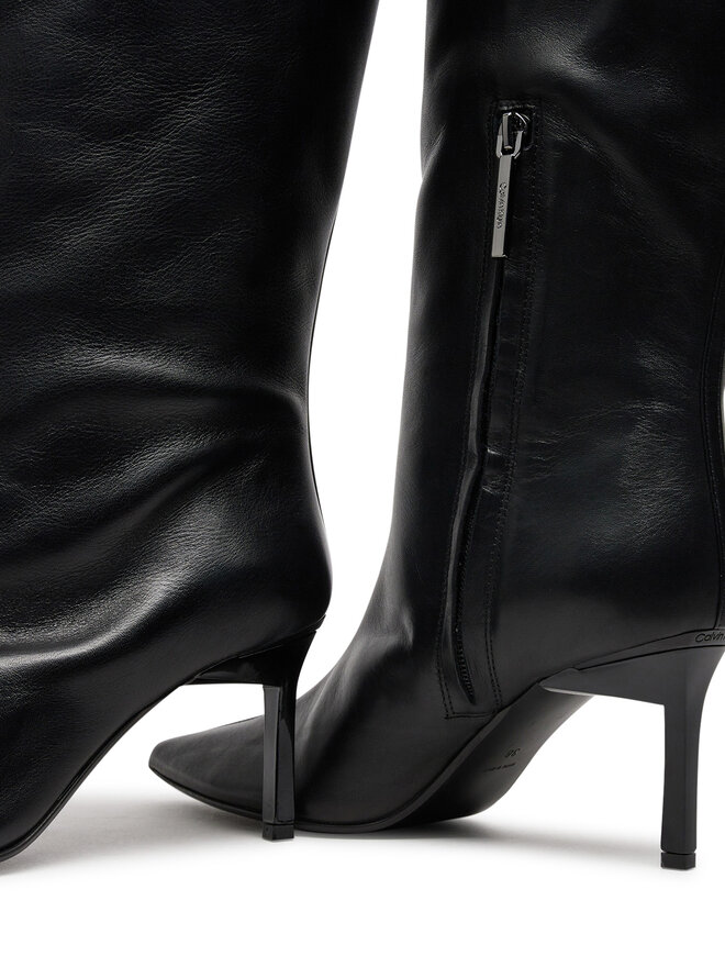Calvin Klein Kozaki Calvin Klein Heel Knee Boot 70 Lth HW0HW02162 Czarny