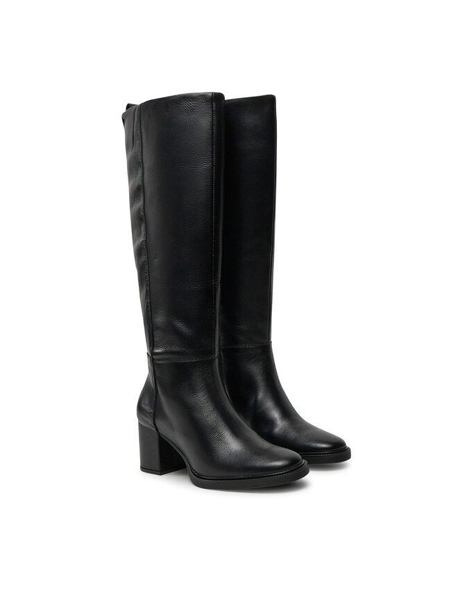 Tommy Hilfiger Kozačky Tommy Hilfiger Long Boot Mid Wrapped Lthr Heel FW0FW08099 Černá