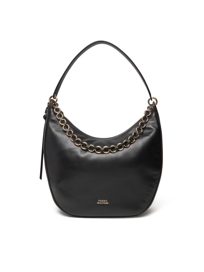 Tommy Hilfiger Handtasche Tommy Hilfiger Moon Leather Hobo AW0AW17468 Schwarz