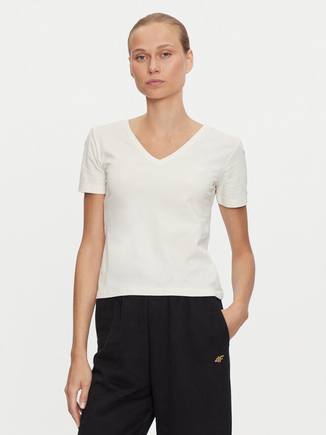 4F 4F Camiseta 4FWAW24TTSHF1649 Écru Slim Fit