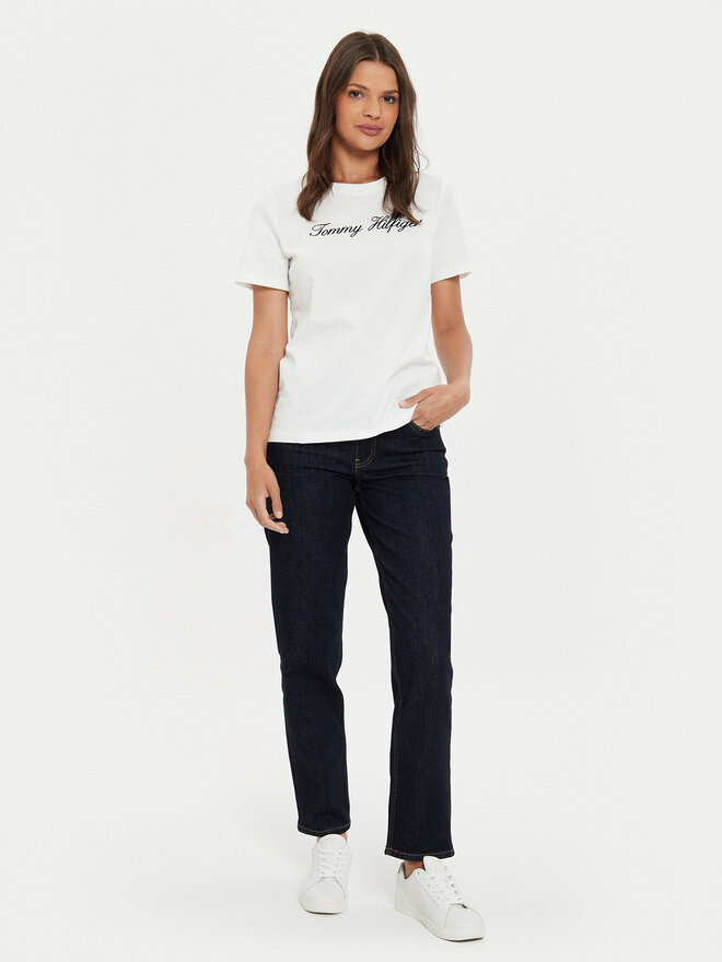 Tommy Hilfiger Tommy Hilfiger Majica Script WW0WW43459 Écru Regular Fit