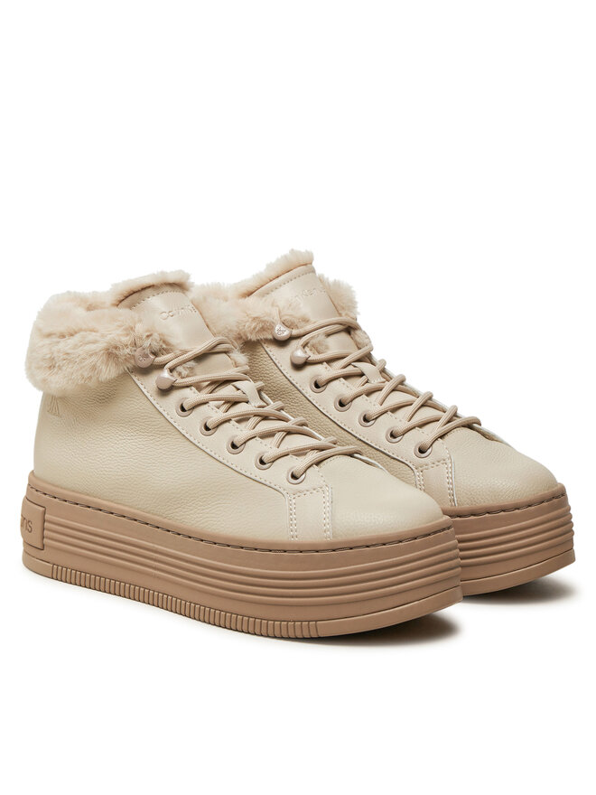 Calvin Klein Jeans Polokozačky Calvin Klein Jeans Bold Platf Low Laceup Mg YW0YW01590 Béžová