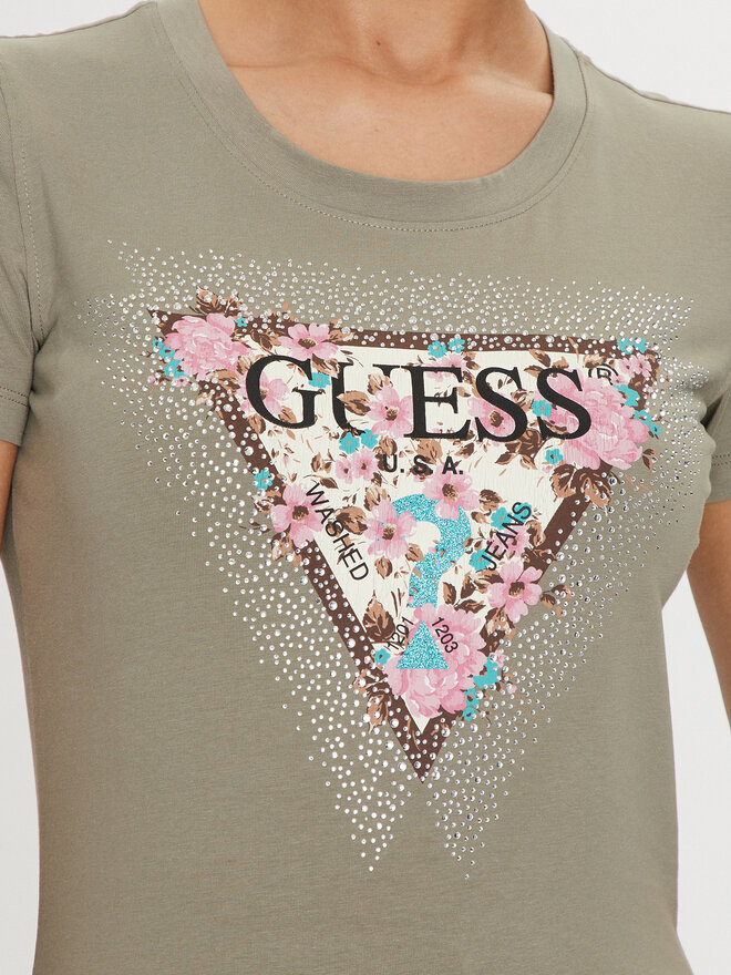 Guess Guess Marškinėliai Cherry Flower W4YI26 J1314 Žalia Slim Fit
