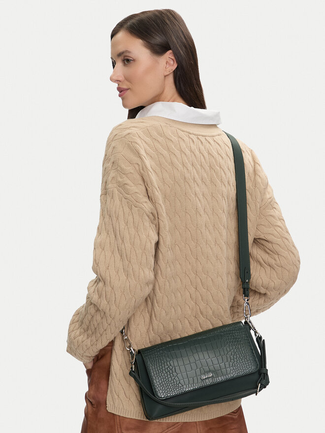Calvin Klein Ročna torba Calvin Klein Ck Must Shoulder Bag_Croco K60K612111 Zelena