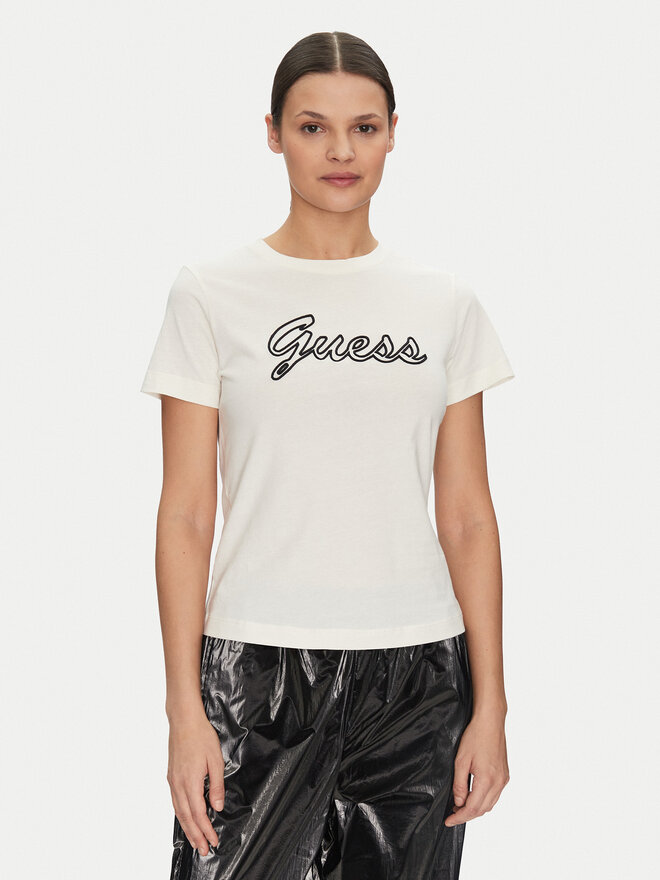 Guess Guess Marškinėliai V5GI02 K9RM1 Écru Slim Fit