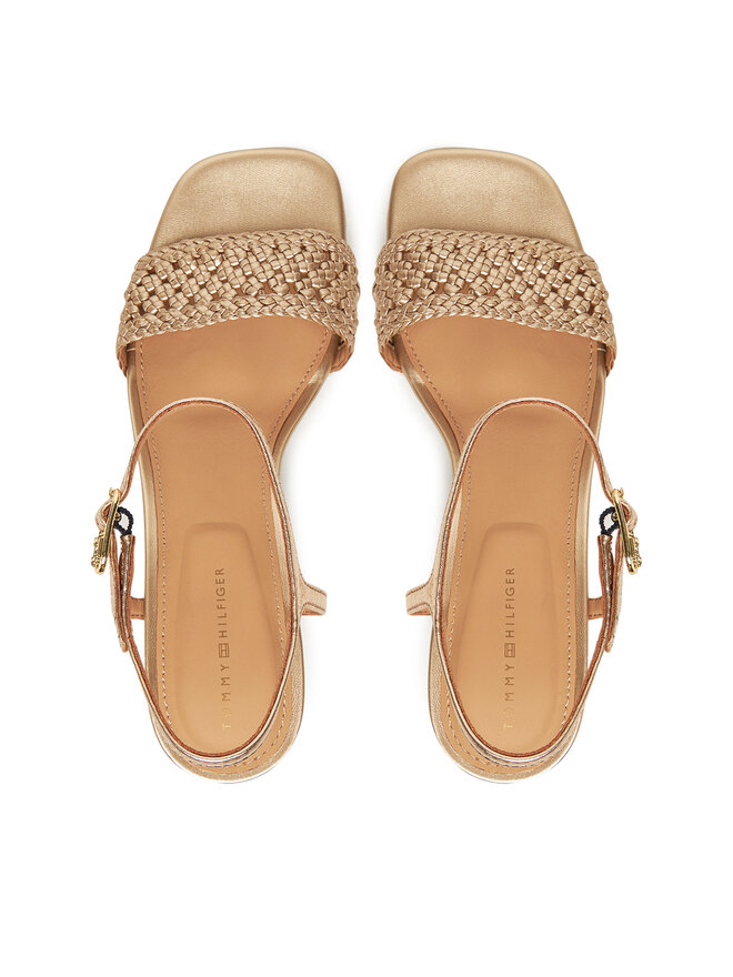 Tommy Hilfiger Sandały Tommy Hilfiger Metallic Lthr Kitten Sandal FW0FW08611 Złoty
