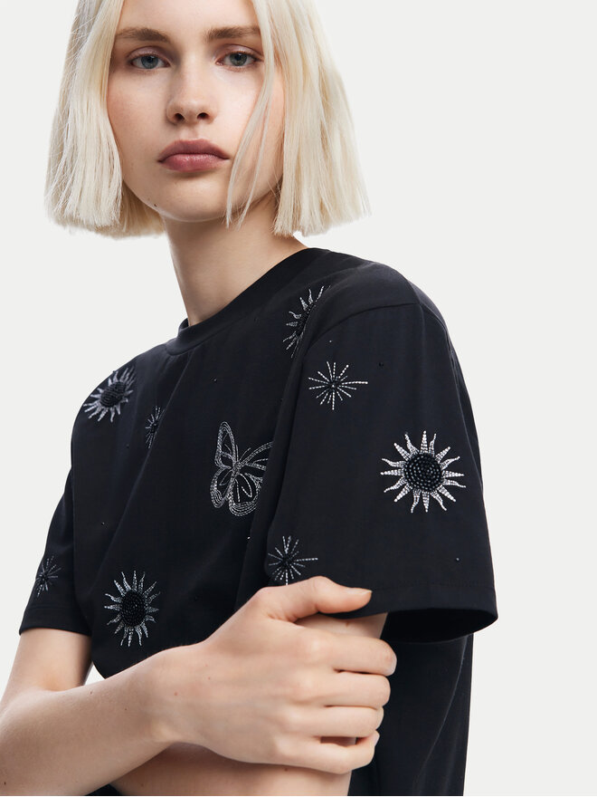 Desigual Desigual Marškinėliai Tarot 24WWTK96 Juoda Regular Fit