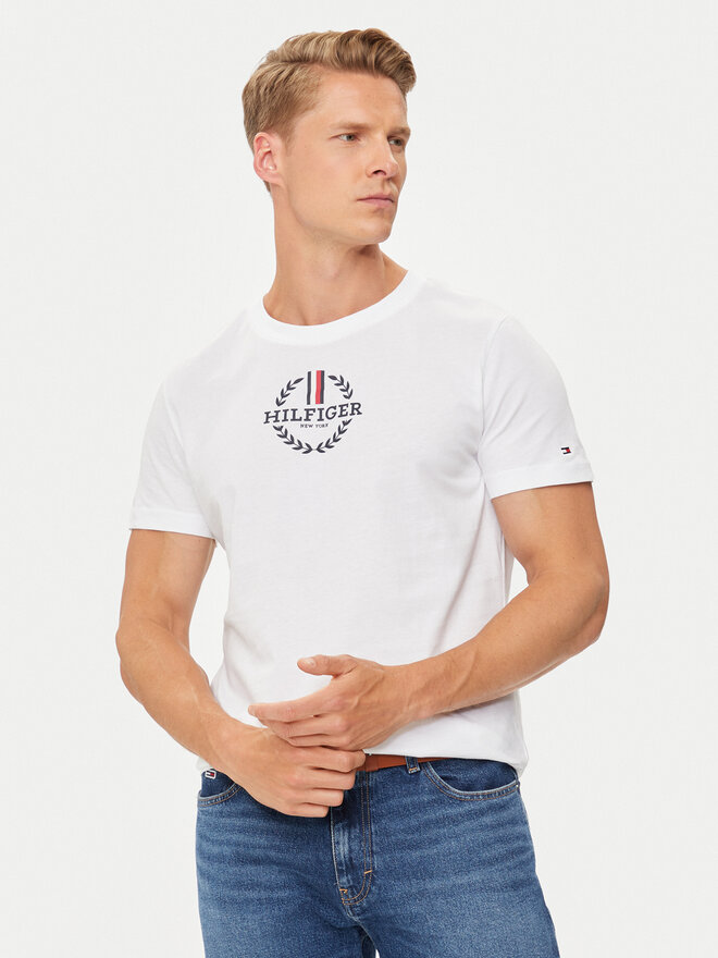 Tommy Hilfiger Tommy Hilfiger T-Shirt Global Stripe MW0MW34388 Λευκό Regular Fit