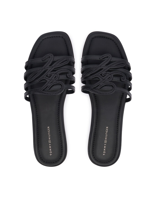 Tommy Hilfiger Pantoletten Tommy Hilfiger Th Script Flat Mule Lth FW0FW09368 Schwarz
