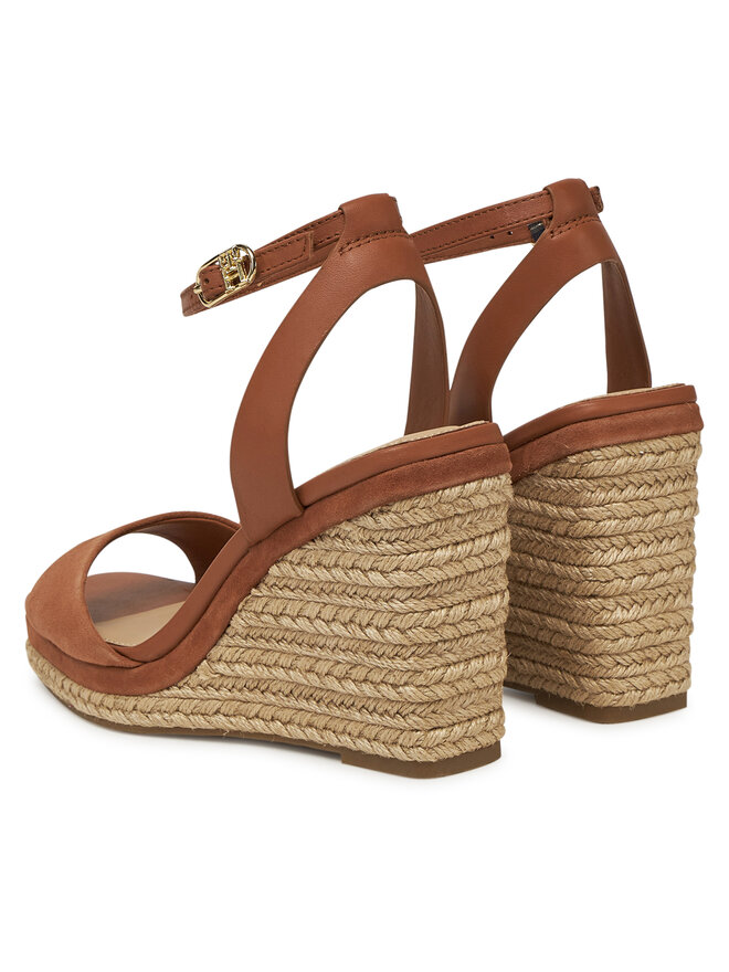 Tommy Hilfiger Espadryle Tommy Hilfiger Leather & Suede High Wedge Espad FW0FW08803 Brązowy